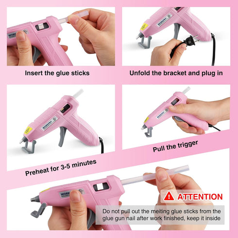 WORKPRO Mini Hot Glue Gun with 20 Pcs Hot Glue Sticks, Glue Gun Kit for Decorations, Arts, Crafts, School DIY Projects and Home Repairs- Pink Ribb...